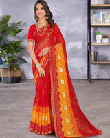 Vishal Prints Cherry Red Printed Bandhani Print Chiffon Saree With Foil Print And Fancy Border