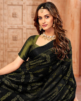 Vishal Prints Black Designer Brasso Saree With Weaved Satin Patta And Diamond Work