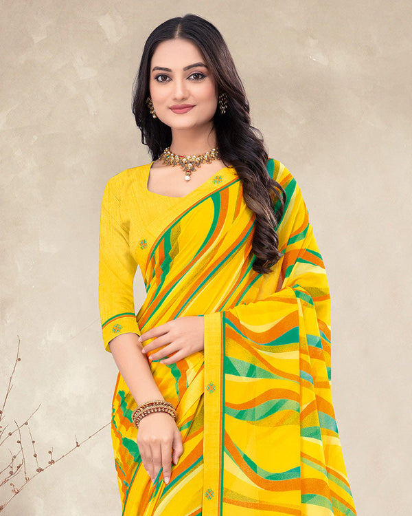 Vishal Prints Yellow Printed Georgette Saree With Fancy Border