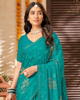 Vishal Prints Teal Green Chiffon Saree With Embroidery And Stone Work