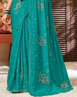 Vishal Prints Teal Green Chiffon Saree With Embroidery And Stone Work