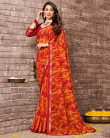 Vishal Prints Yellowish Orange Printed Georgette Saree With Fancy Border