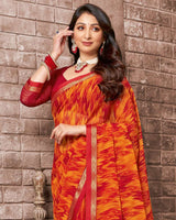 Vishal Prints Yellowish Orange Printed Georgette Saree With Fancy Border