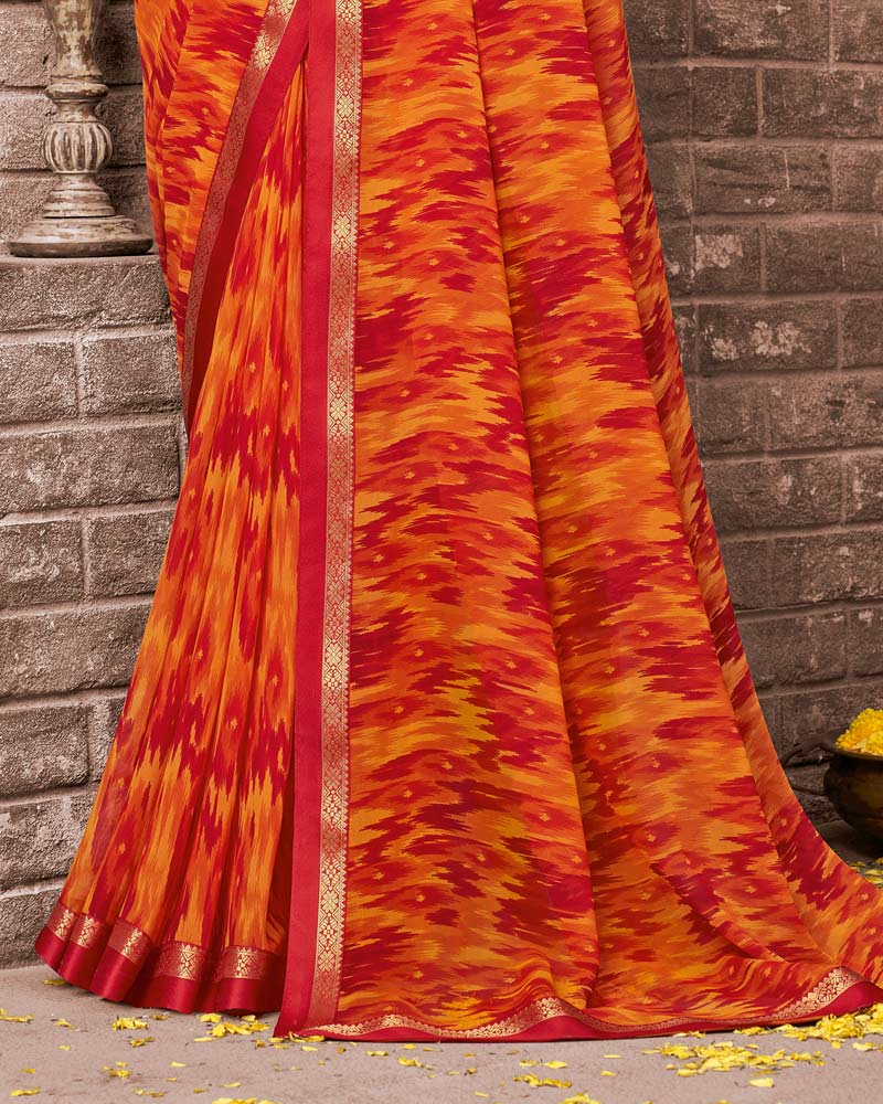 Vishal Prints Yellowish Orange Printed Georgette Saree With Fancy Border