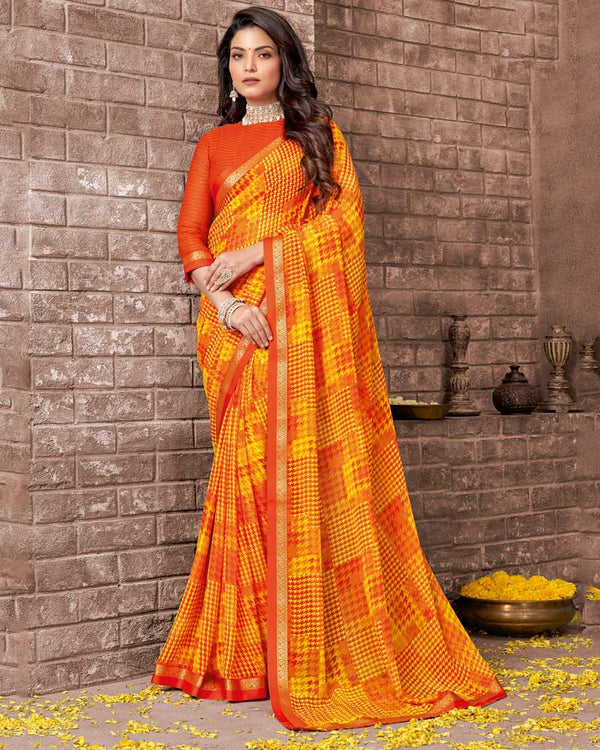 Vishal Prints Yellow Printed Georgette Saree With Fancy Border