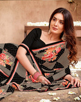 Vishal Prints Black Printed Patterned Georgette Saree With Fancy Border