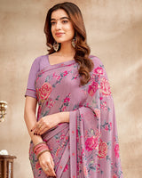 Vishal Prints Mauve Printed Patterned Georgette Saree With Fancy Border