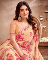 Vishal Prints Pastel Orange Printed Patterned Georgette Saree With Fancy Border