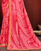 Vishal Prints Dark Pink Chiffon Saree With Zari Border