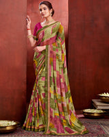 Vishal Prints Multi Chiffon Saree With Zari Border