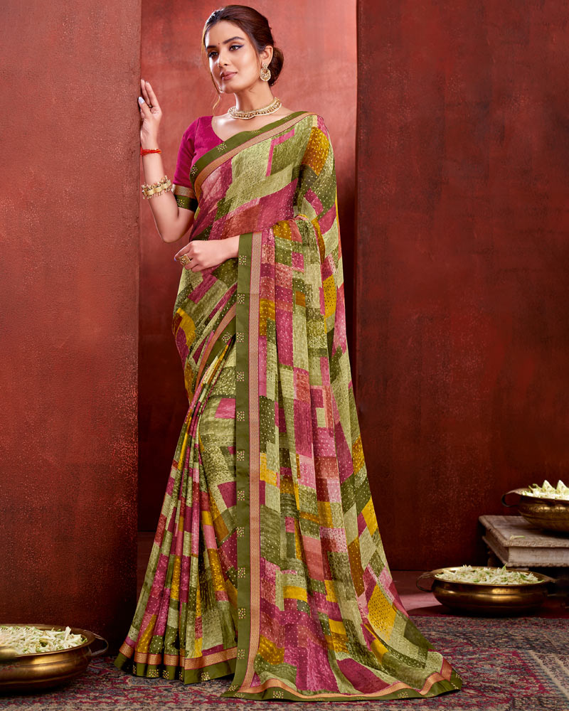 Vishal Prints Multi Chiffon Saree With Zari Border