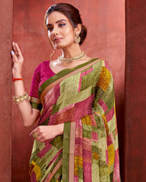 Vishal Prints Multi Chiffon Saree With Zari Border