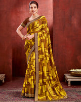 Vishal Prints Yellow Chiffon Saree With Zari Border