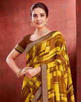 Vishal Prints Yellow Chiffon Saree With Zari Border