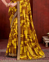 Vishal Prints Yellow Chiffon Saree With Zari Border