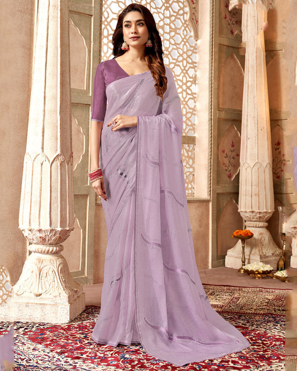 Vishal Prints Mauve Designer Fancy Chiffon Saree With Embroidery Diamond Work And Core Piping