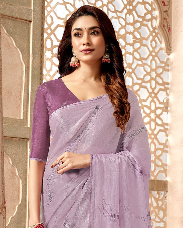 Vishal Prints Mauve Designer Fancy Chiffon Saree With Embroidery Diamond Work And Core Piping