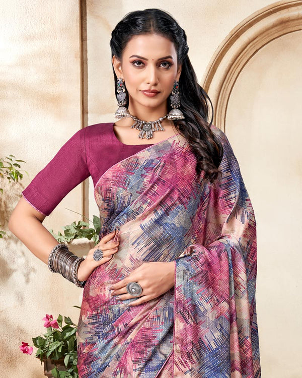 Vishal Prints Blush Pink Digital Print Chiffon Saree With Core Piping