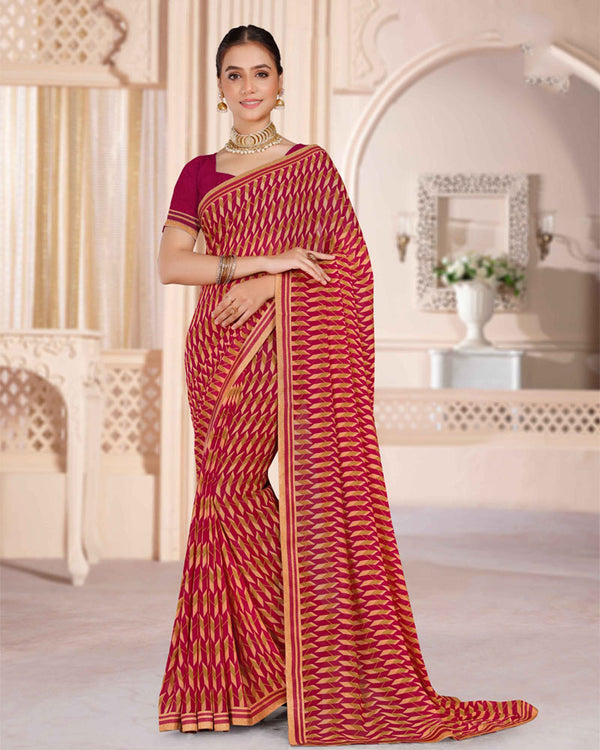 Vishal Prints Burgundy Printed Georgette Saree With Printed Fancy Border