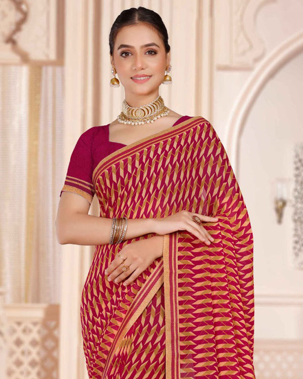 Vishal Prints Burgundy Printed Georgette Saree With Printed Fancy Border