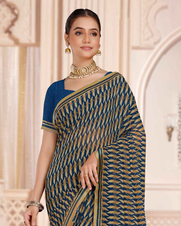 Vishal Prints Ink Blue Printed Georgette Saree With Printed Fancy Border