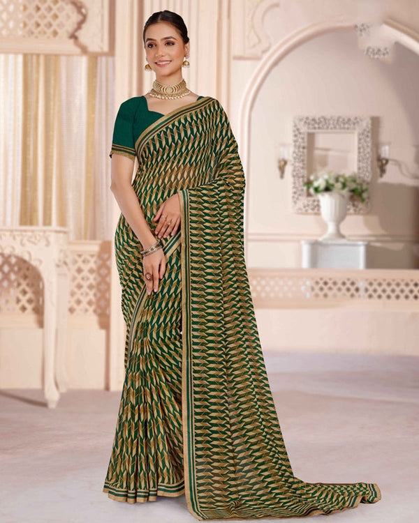 Vishal Prints Bottle Green Printed Georgette Saree With Printed Fancy Border