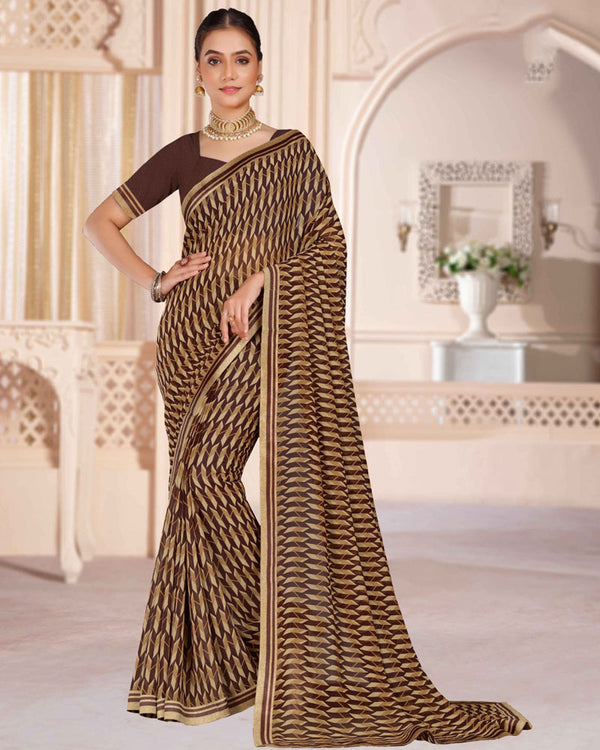 Vishal Prints Coffee Brown Printed Georgette Saree With Printed Fancy Border