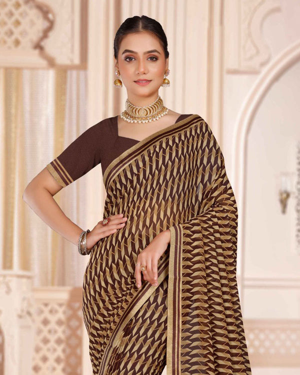 Vishal Prints Coffee Brown Printed Georgette Saree With Printed Fancy Border