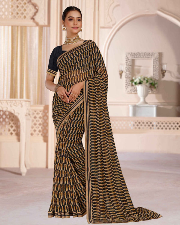 Vishal Prints Black Printed Georgette Saree With Printed Fancy Border