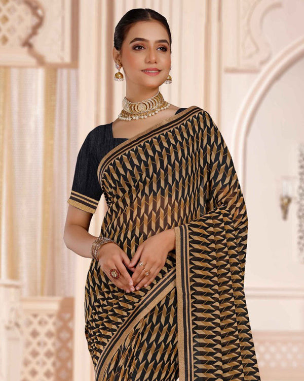 Vishal Prints Black Printed Georgette Saree With Printed Fancy Border