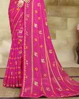 Vishal Prints Rani Printed Patterned Chiffon Saree With Foil Print And Fancy Border