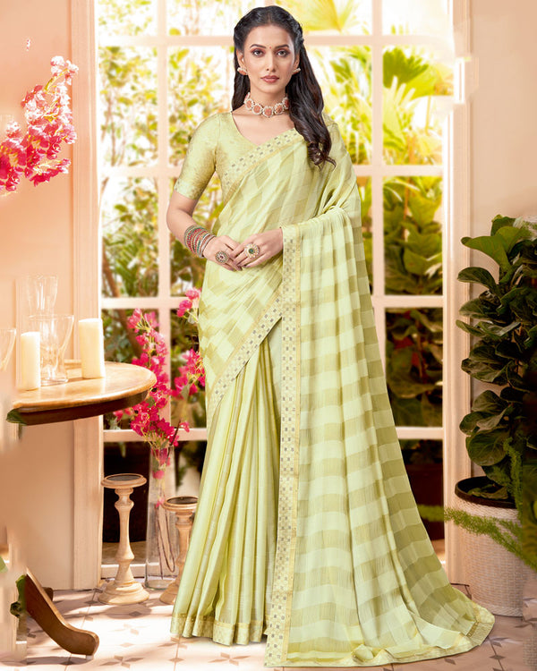 Vishal Prints Beryl Green Checks Patterned Fancy Chiffon Saree With Digital Print Satin Border