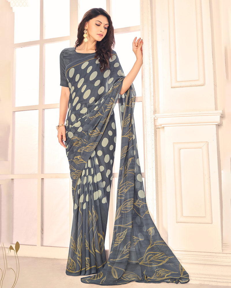 Vishal Prints Grey Printed Georgette Saree