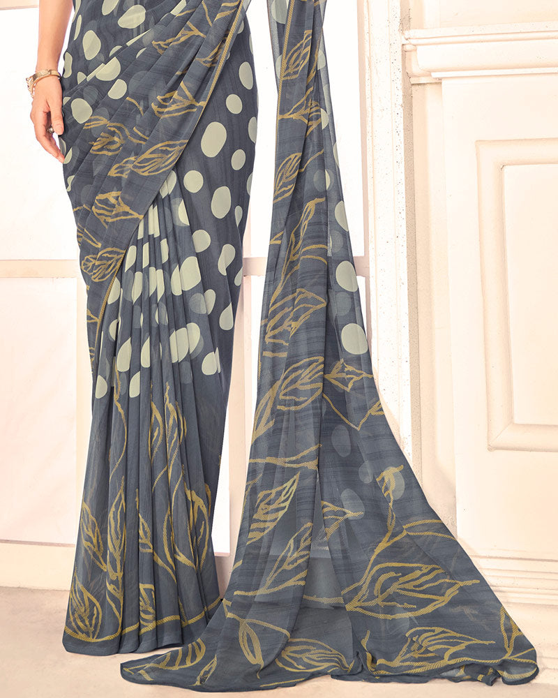 Vishal Prints Grey Printed Georgette Saree