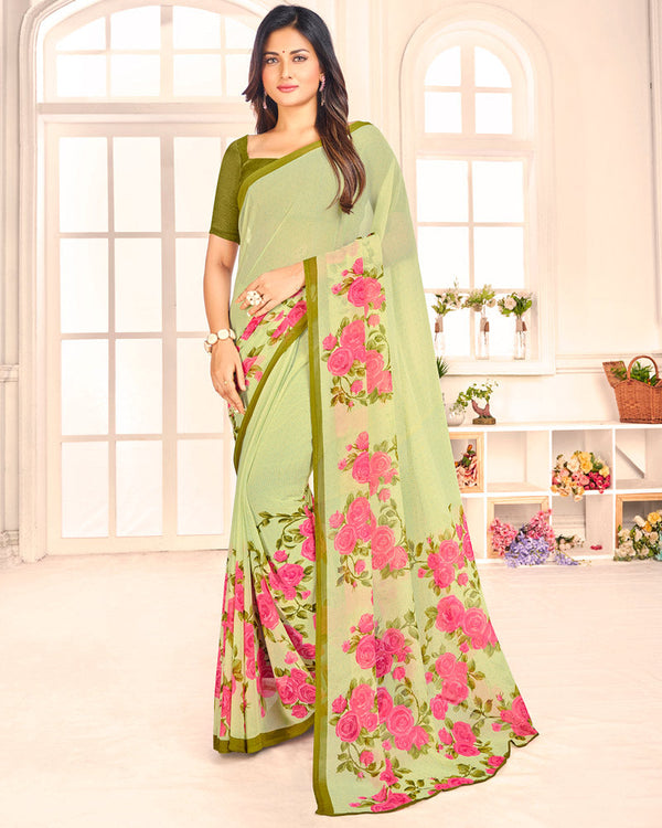 Vishal Prints Thistle Green Printed Georgette Saree