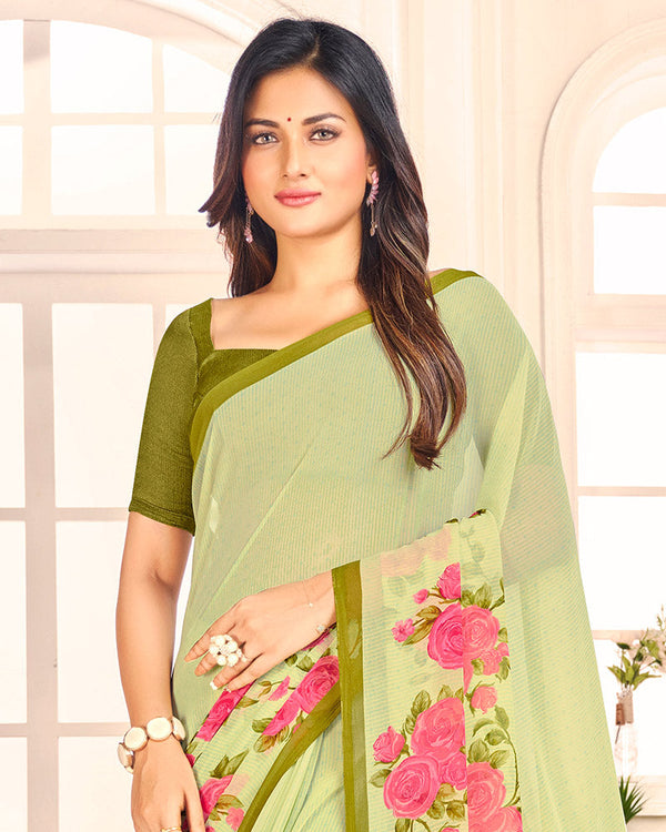 Vishal Prints Thistle Green Printed Georgette Saree