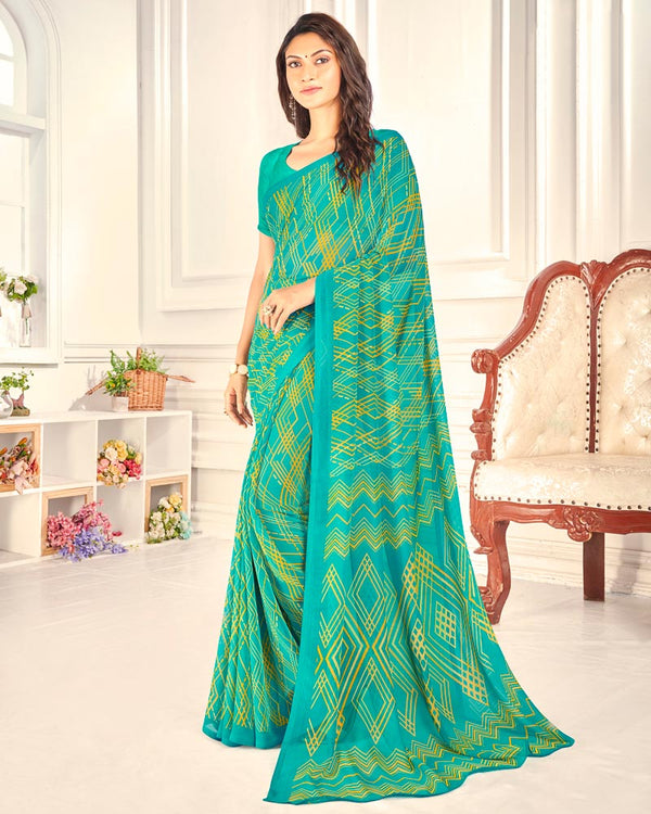 Vishal Prints Turquoise Printed Georgette Saree