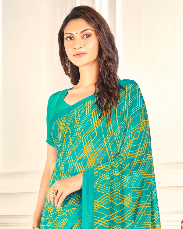 Vishal Prints Turquoise Printed Georgette Saree