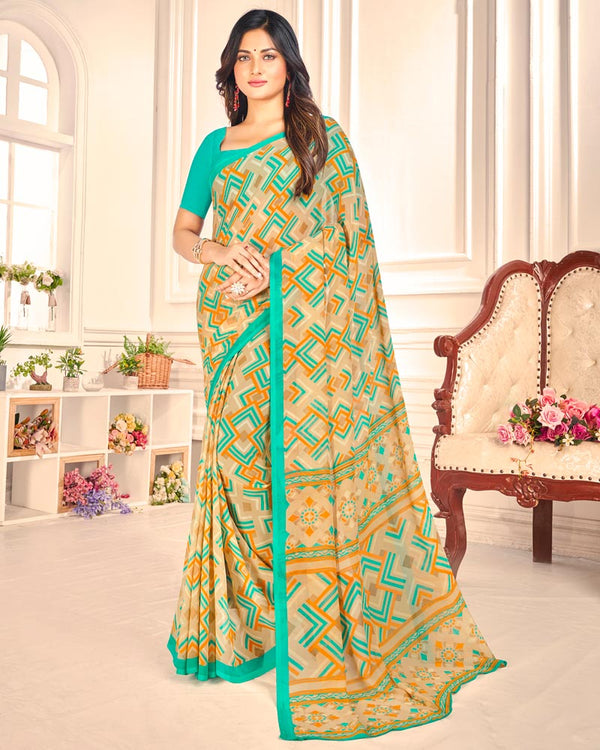 Vishal Prints Very Light Brown Printed Georgette Saree