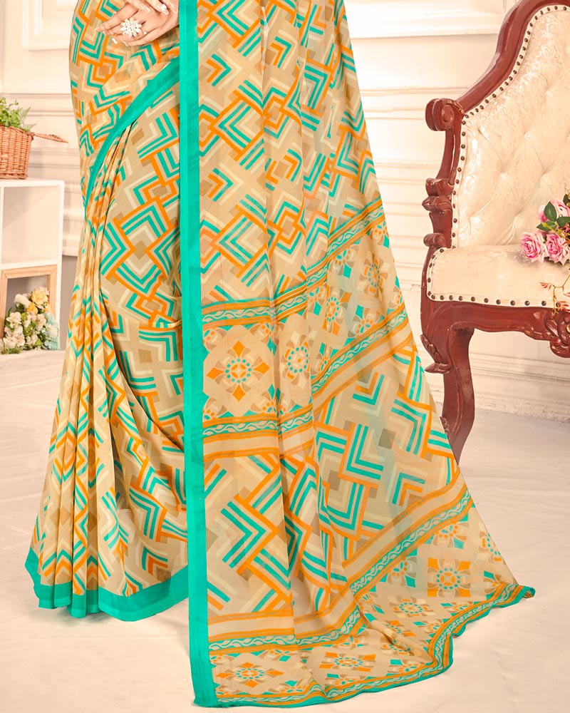 Vishal Prints Very Light Brown Printed Georgette Saree