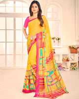 Vishal Prints Yellow Printed Georgette Saree