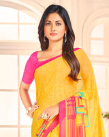 Vishal Prints Yellow Printed Georgette Saree