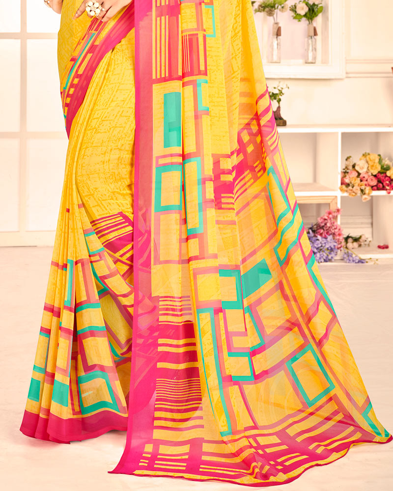 Vishal Prints Yellow Printed Georgette Saree