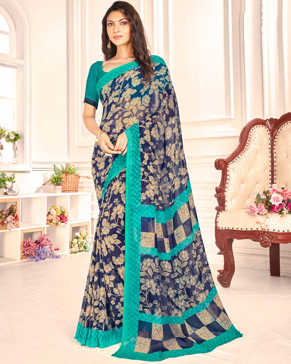 Vishal Prints Blue Printed Georgette Saree