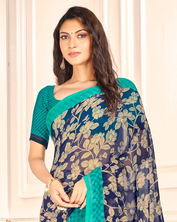 Vishal Prints Blue Printed Georgette Saree