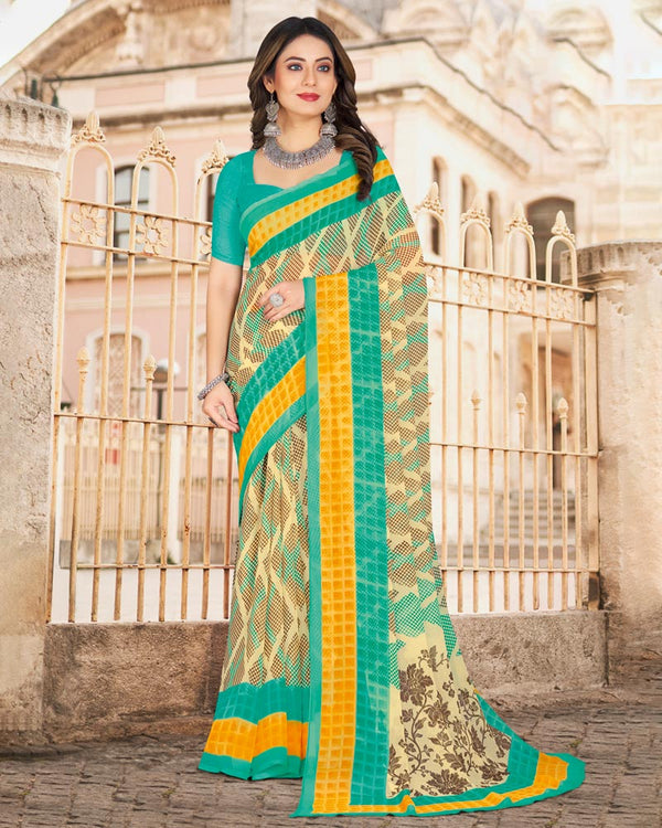 Vishal Prints Beige Printed Georgette Saree