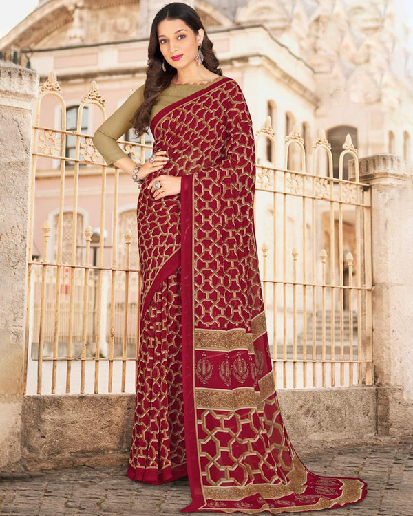 Vishal Prints Burgundy Printed Georgette Saree