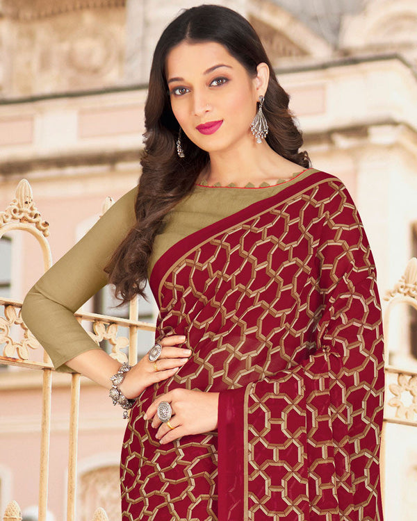 Vishal Prints Burgundy Printed Georgette Saree