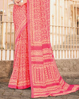 Vishal Prints Red Pink Printed Georgette Saree