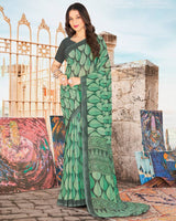 Vishal Prints Dark Mint Green Printed Georgette Saree